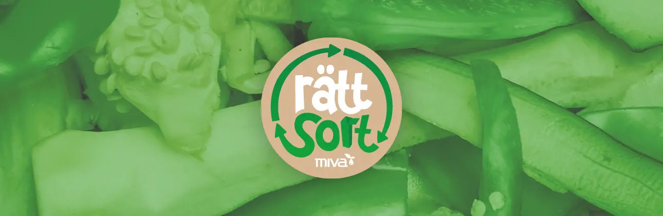 Matavfall på grön bakgrund med RättSort-logotype
