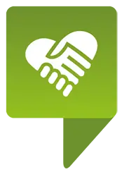 Ljusgrön symbol i form av två händer som bildar ett hjärta
