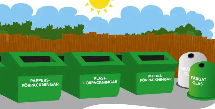 Grafisk bild med gröna containers vid en återvinningsstation